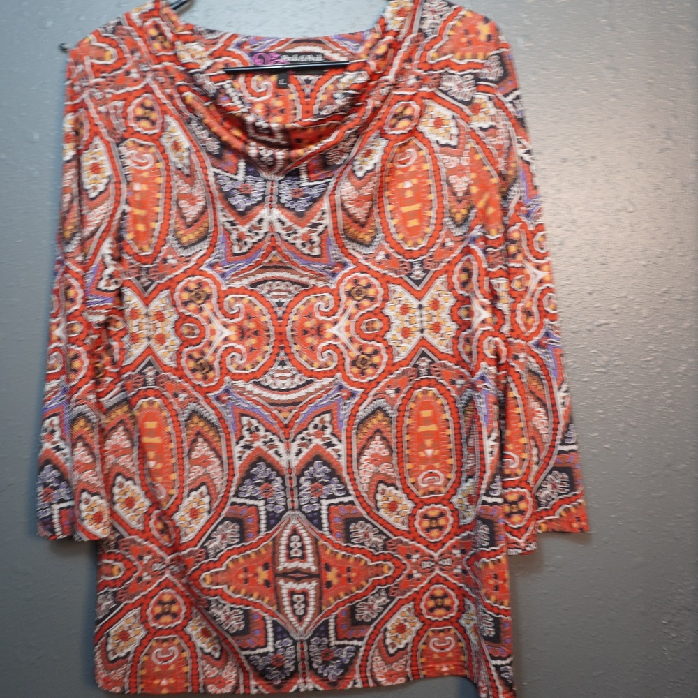 Peck & Peck Womens Multi Color Paisley Scoop Neck Mid Sleeve Blouse Size Large